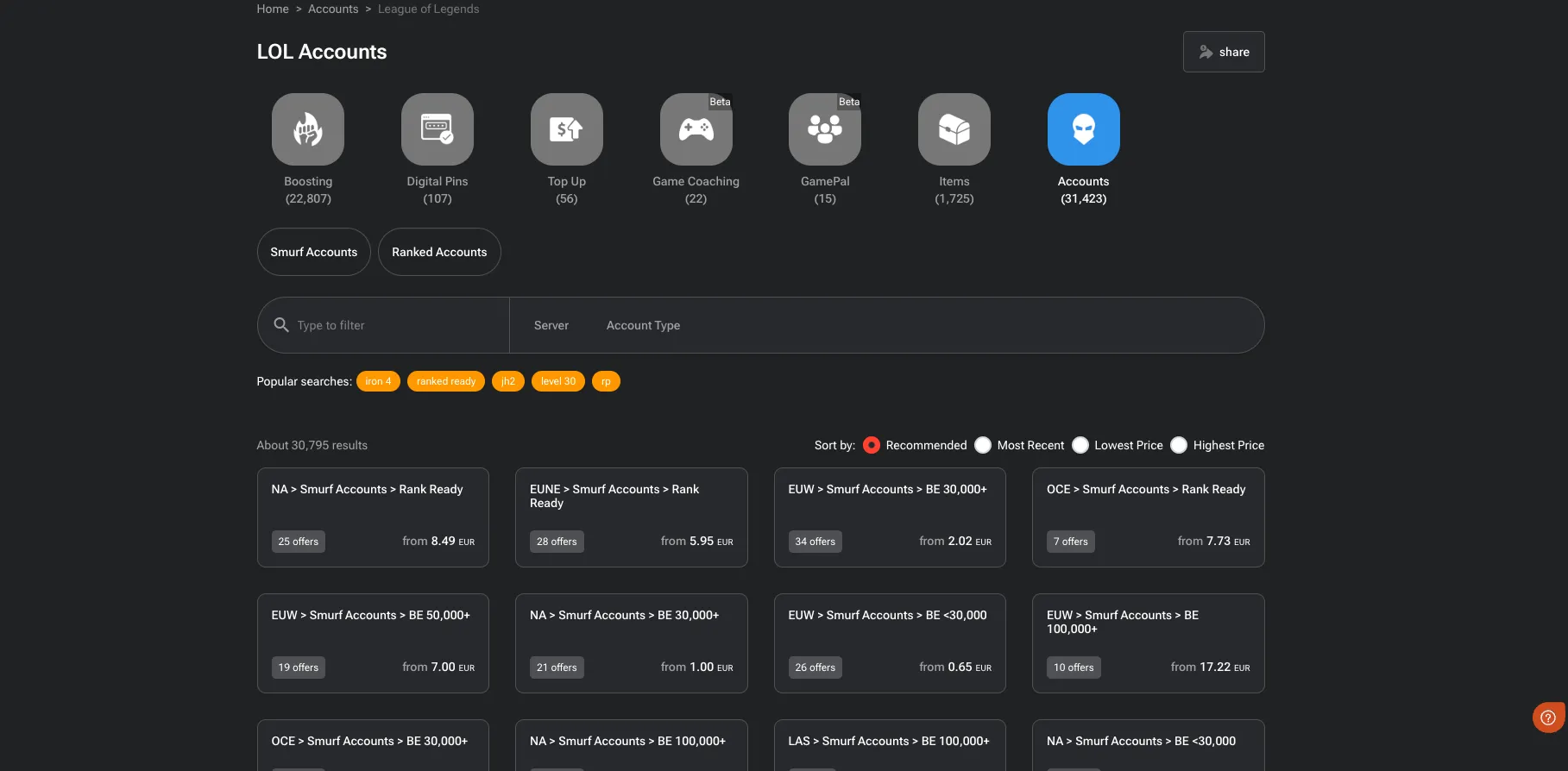 G2G master lol account
